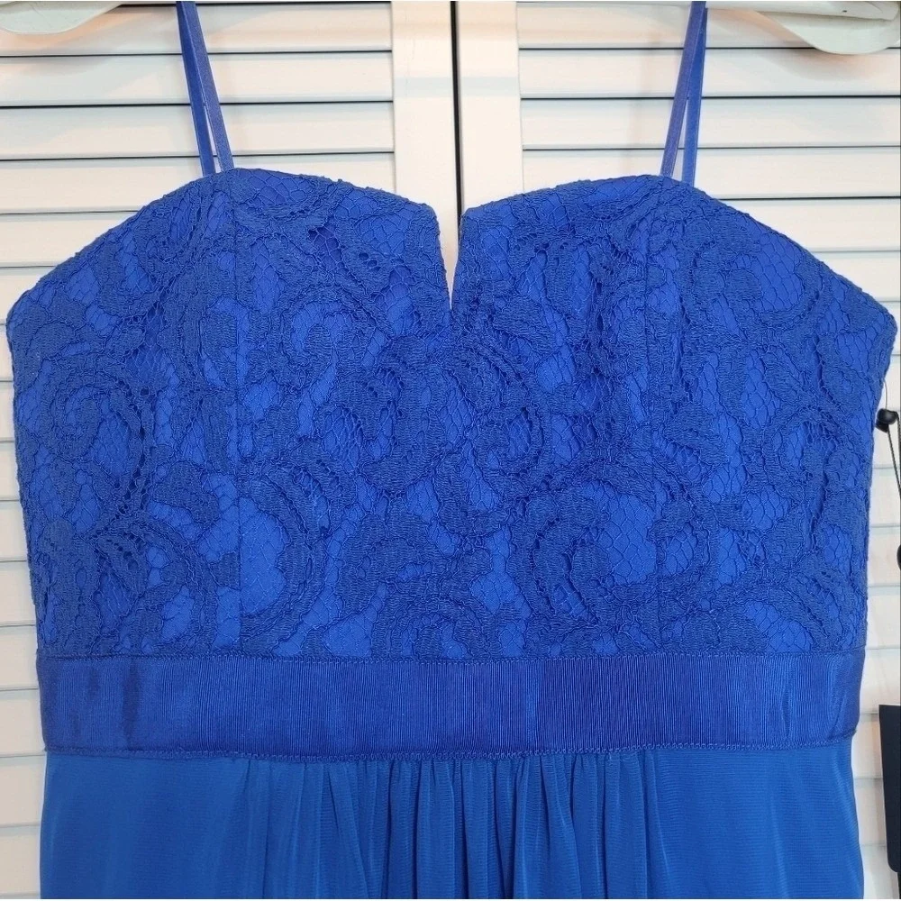 ADRIANNA PAPELL Mini Dress Strapless Stretch Tulle Lace Blue Lined Love Story 10